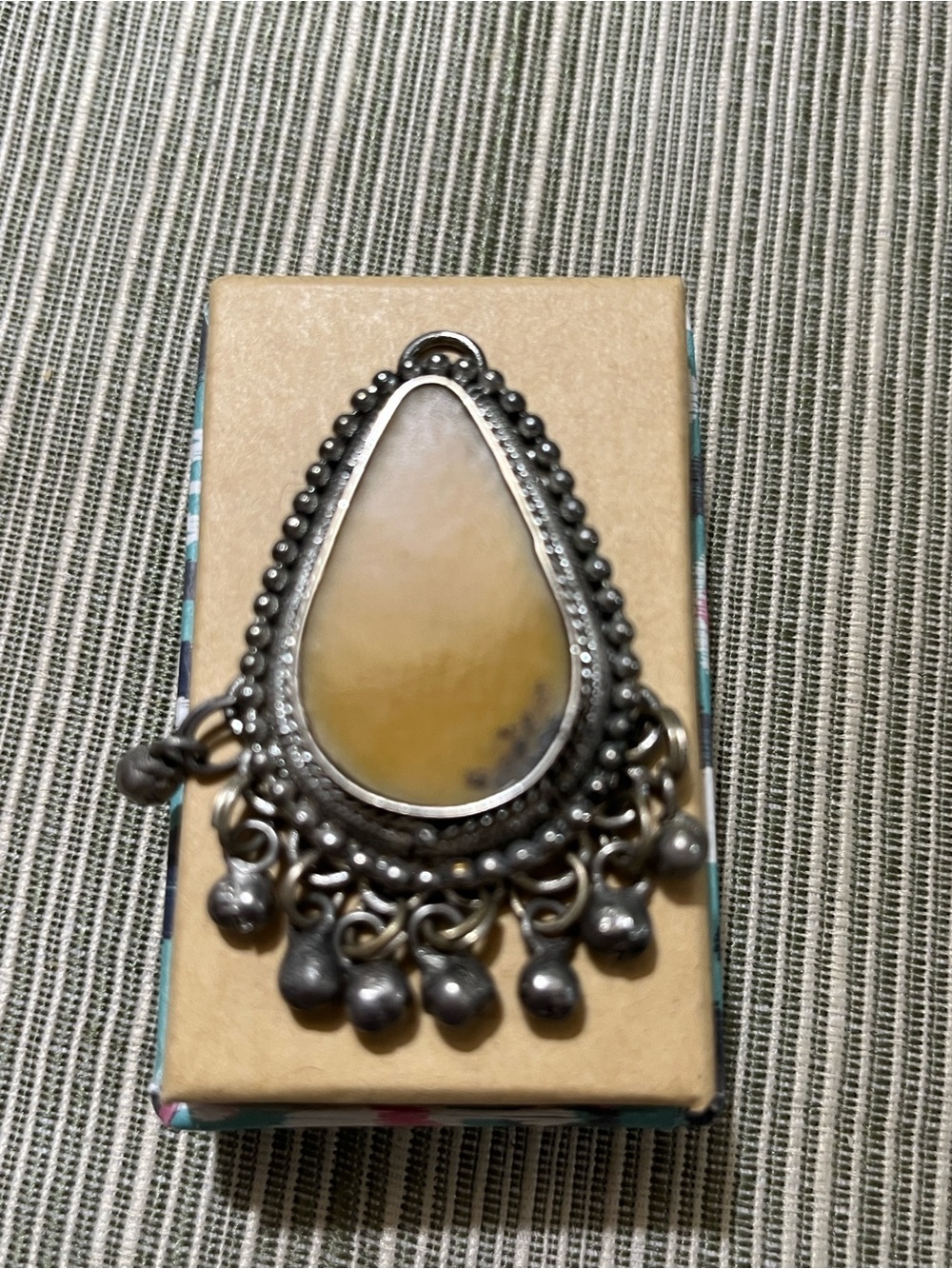 Teardrop Yellow Dendritic Agate Dangle Pendant